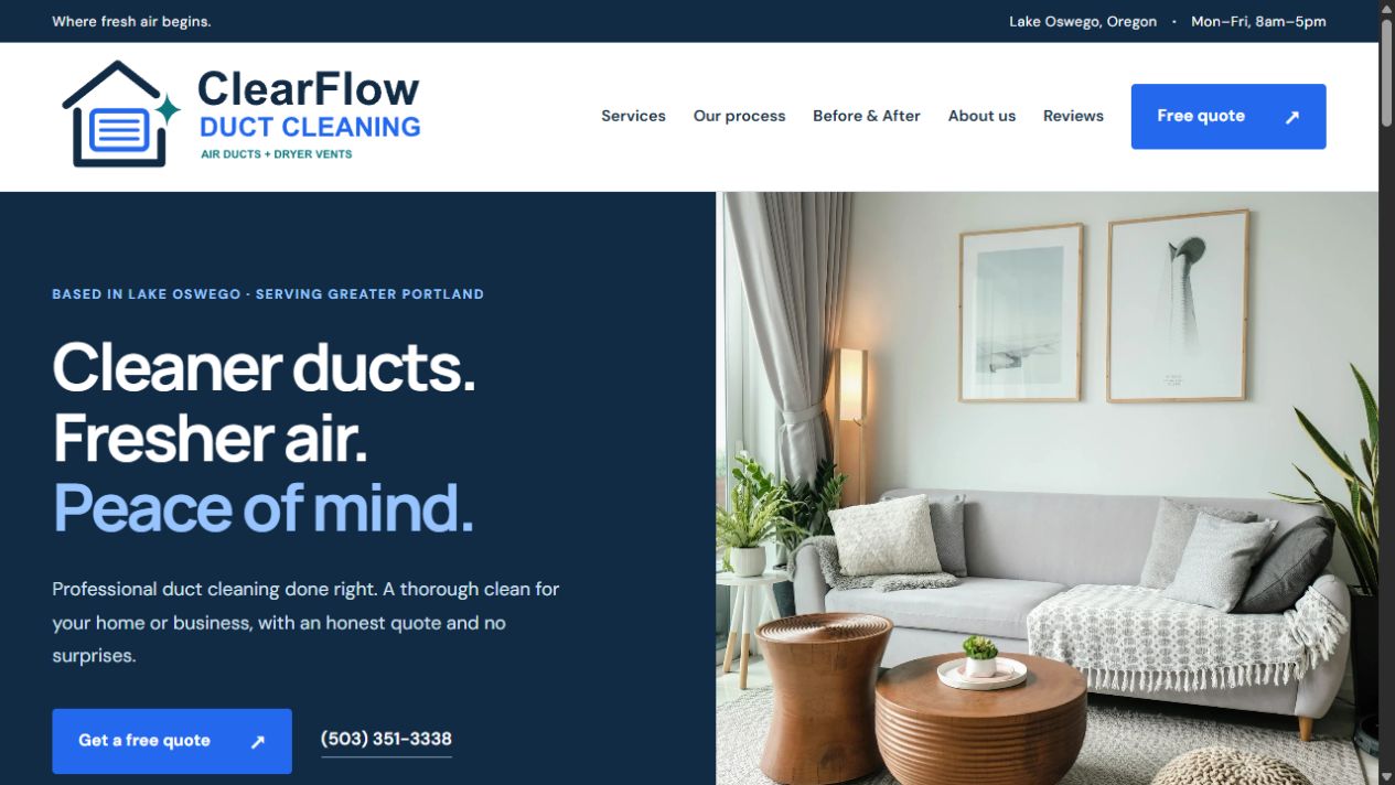 Clear Flow redesigned homepage