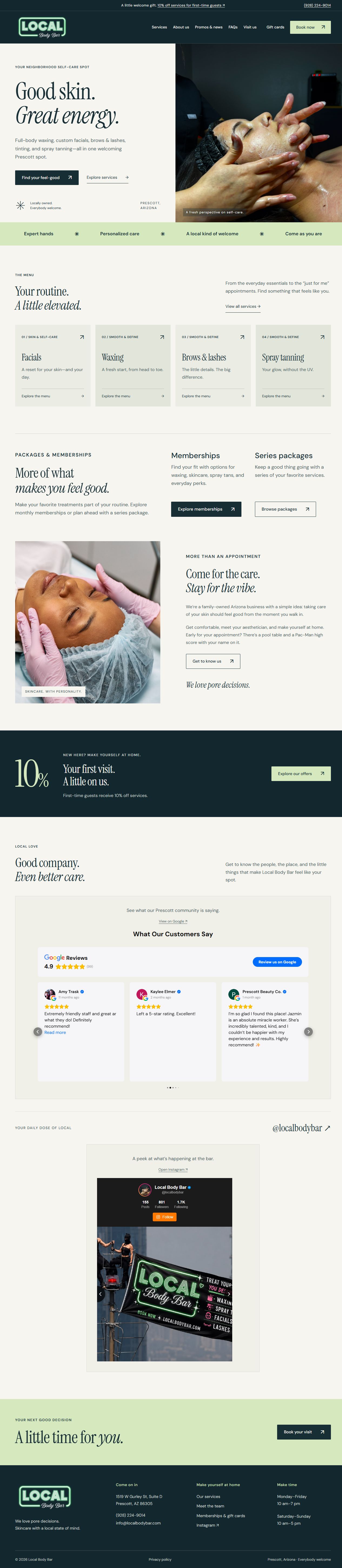 Local Body Bar redesigned homepage on desktop