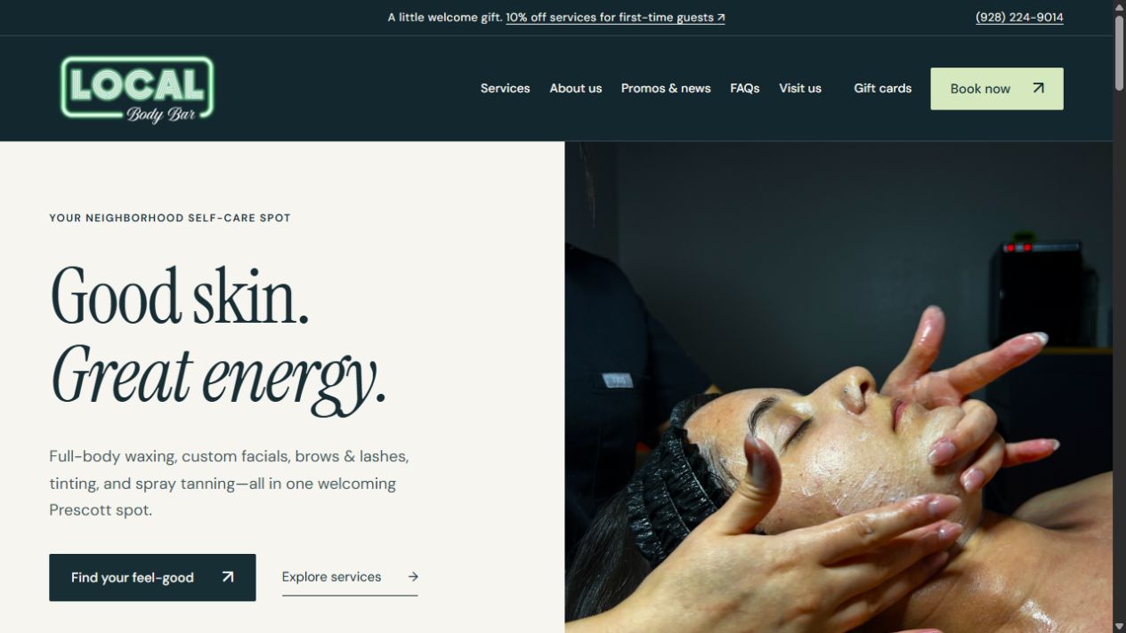 Local Body Bar redesigned homepage