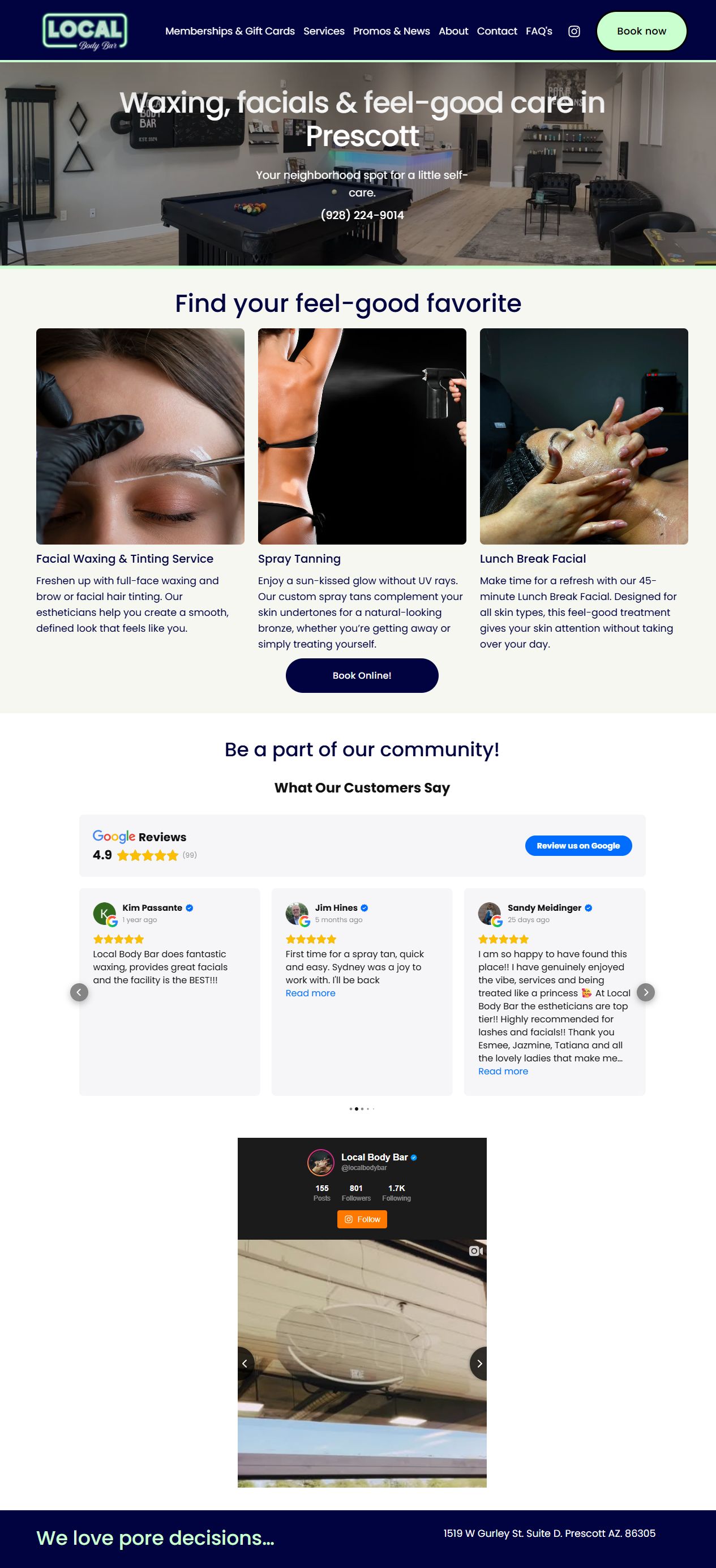 Local Body Bar previous homepage on desktop